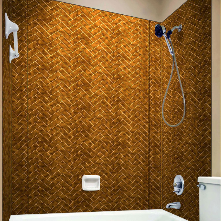 FromPlainToBeautifulInHours Herringbone Tile Mirroflex Tub and Shower